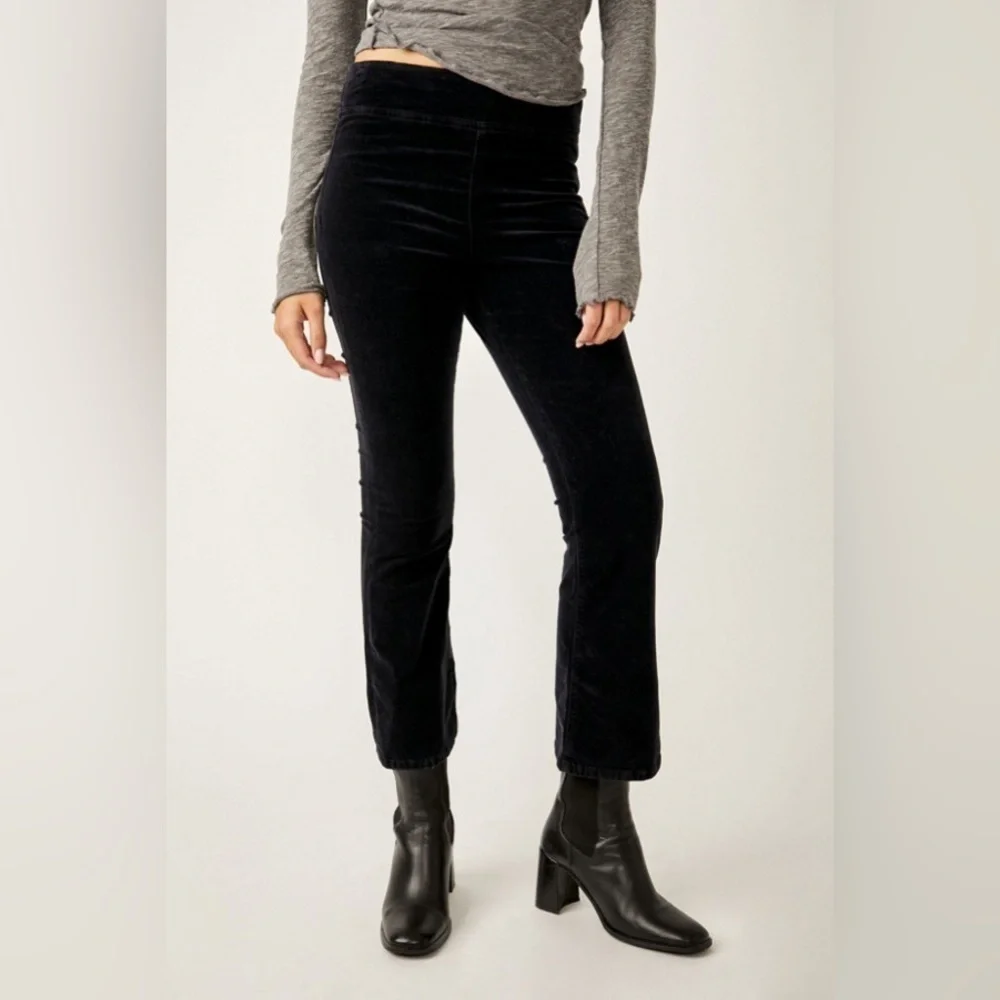 Free People In My Feelings Velvet Crop Slim Flare Pants